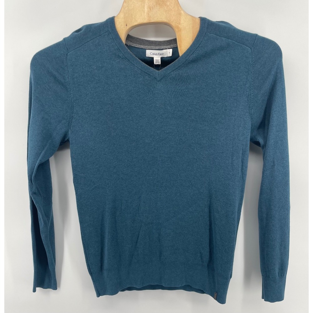 Calvin Klein Sweater Men Med Mylar Blue Htr V-Neck Preppy Business Casual NWT